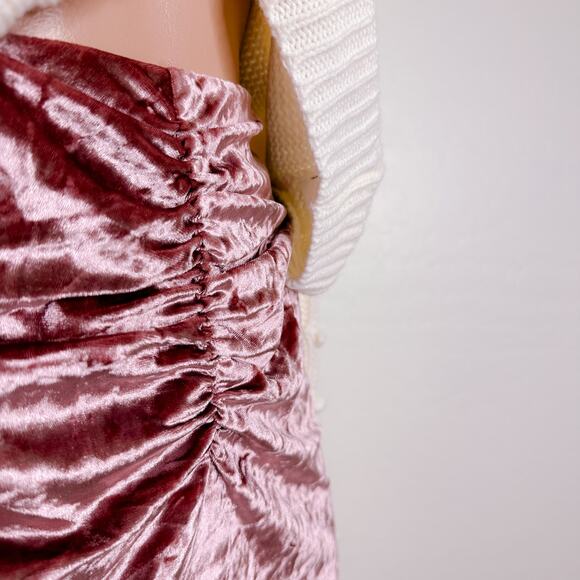 WAYF x Emma Rose Samantha Ruched Crushed Velvet Slit Midi Skirt Pink Medium NWT - Picture 6 of 12